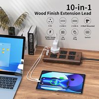 Multiprise avec port USB, finition bois, 6 prises, protection contre les surtensions, 13A/3250W, câble d'extension 2M