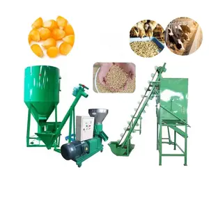 1 Ton/H Kippenvoer Complete Lijn Kippenvoer Pelletbal Machine/Crusher En Mixer/Luchtgekoelde Droogkoelmachine