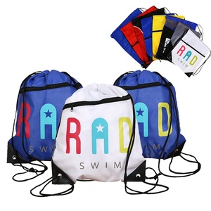 Custom Sports Drawstring Bag With Zipper Pocket Promotional Advertising Waterproof Oxford Polyester Backpack Reusable
