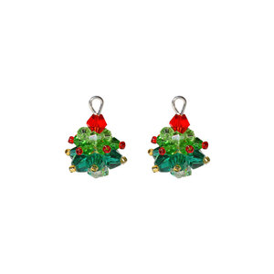 Boucles d'oreilles pendantes en verre faites à la main, motif sapin de Noël, vert et rouge, perlées, bijoux pour femme, cadeau, occasion spéciale, plaqué argent S925 - Product Image 5