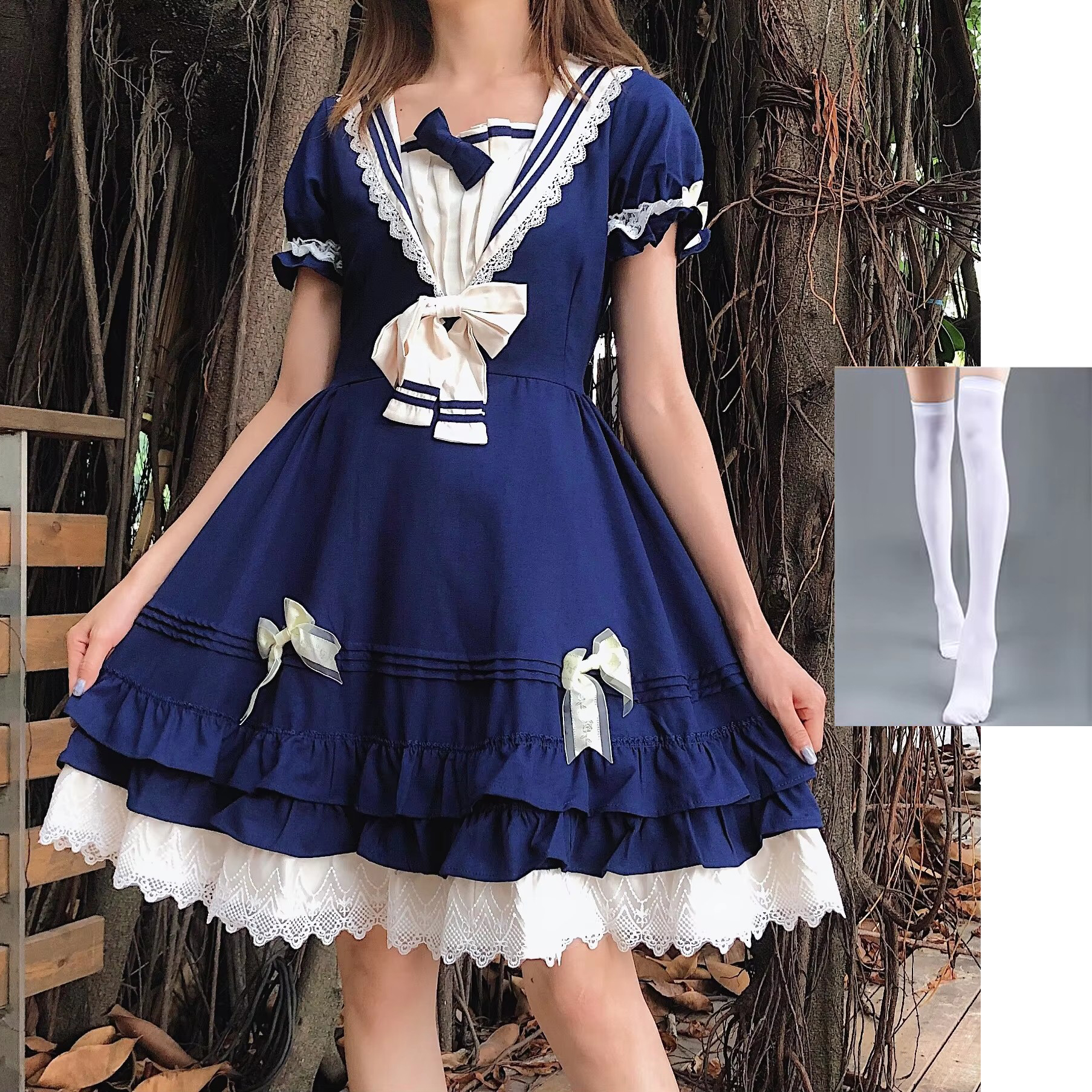 Blue [Dress + Bow +White Socks]