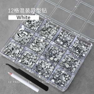 12 grilles 3D coloré multi-forme résine ongles strass dos plat cristal gemmes <span class=keywords><strong>Nail</strong></span> <span class=keywords><strong>Art</strong></span> breloques <span class=keywords><strong>manucure</strong></span> avec stylo et pince à épiler - Product Image 3