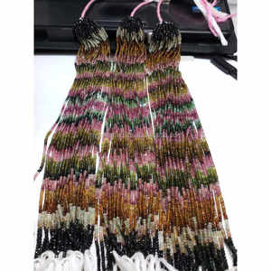 Perles rondes facettées en tourmaline naturelle multicolore 3-4,5 mm, longueur 12,50 pouces, qualité AA+, 2 brins, MOQ, fabrication de bijoux - Product Image 1