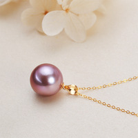 Collier pendentif HECATE 11 mm en perle Edison violette, perle d'eau douce ronde, chaîne en argent 925 plaqué or 18 carats, cadeau pour fête
