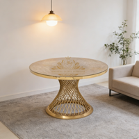 Table Ronde de Haute Qualité en Acier Inoxydable avec Cadre Doré pour Dîner, Mariage, Banquet, Hôtel