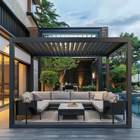 Pavillon de jardin de luxe, toit de terrasse en aluminium bioclimatique électrique, balcon, pergola à lames orientables, gazebo en acier peint en poudre, extérieur