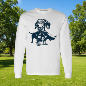 Camiseta de manga larga Super Weenie Hero Dachshund con máscara y capa - Product Image 3