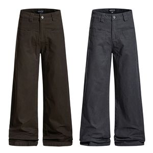 Pantalon cargo en toile vintage délavé et usé, coupe droite, unisexe, avec poche passe-câble, ourlet incurvé, décontracté, utilitaire, coupe-vent - Product Image 5