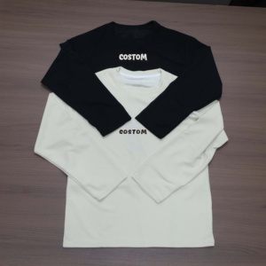 T-shirt streetwear à manches longues en coton gaufré épais imprimé numériquement avec motif, 300 grammes, pour homme - Product Image 2