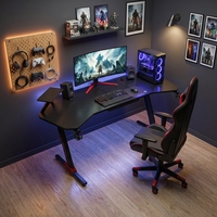 Wholesale Wooden Gaming Computer Desk with Large Desktop Dual Shelves Cup Holder & Extendable Design