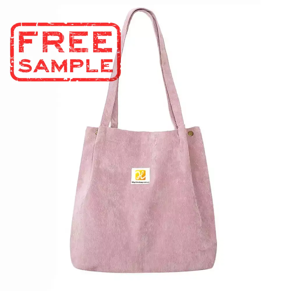 Tote Bag in velluto a coste rosa foderato su misura Logo professionale di Design proprio sul prodotto Shopping Bag Super riciclabile economico da 10 once