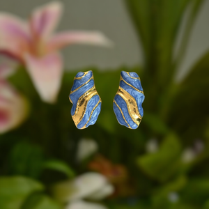 Fashion <b>Stud</b> <b>Earrings</b> 316L Stainless Steel PVD Gold Plating Sustainable Resistant <b>Blue</b> Gold Design - Product Image 3