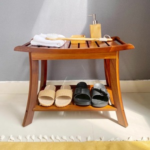 Teak Wood <b>Bathroom</b> <b>Stool</b> 60X70cm Multi Functional Freestanding Shoe Rack Bench For Adults Children Elderly - Product Image 2