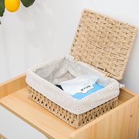 Petits paniers de rangement en osier avec couvercles et doublure, paniers rectangulaires en corde de papier tressée pour l'organisation, lot de 3