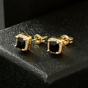 Pendientes de Zirconia Cúbica 5A+ Rectangulares Negros con Tachuelas Cuadradas, Chapados en Oro de 14K, Joyería Estadounidense, Aretes de Hombre, Pendientes de Diamante CZ para Hombre y Mujer - Product Image 4