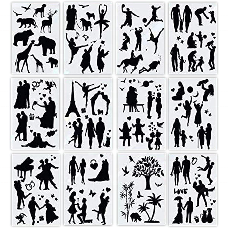 12 Piece People Stencils For Rock Wall Canvas Painting Reusable Kids Journal Stencils