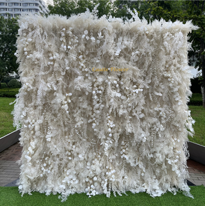M1013 Mur <span class=keywords><strong>de</strong></span> fleurs artificielles en plumes blanches, roses et jaunes, rouleau <span class=keywords><strong>de</strong></span> fond, panneau <span class=keywords><strong>de</strong></span> faux pampas, mur <span class=keywords><strong>de</strong></span> fleurs pour décoration <span class=keywords><strong>de</strong></span> mariage - Product Image 2