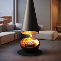 Cheminée circulaire suspendue haut de gamme à flamme réelle, chauffée au bois. Convient aux villas, hôtels, maisons d'hôtes et résidences - Flamme ouverte sans fumée