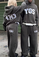Set Hoodie dan celana keringat Hoodie Y2k Logo kustom setelan olahraga pria 2 Set celana olahraga dan Set Hoodie motif Puff