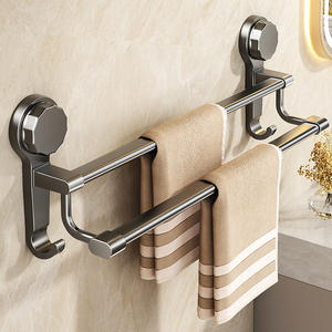 Porte-serviettes double Family Prosperity 40 50 60cm gris anthracite avec crochet, fixation murale sans perçage - Product Image 2