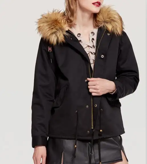 Veste d'hiver à capuche kaki noire pour femme, quantité minimale de commande 2019