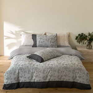 MFI Bedding Set Yarn Dyed Cotton Linen 4-Piece Floral Pattern Autumn Winter Use - Product Image 1