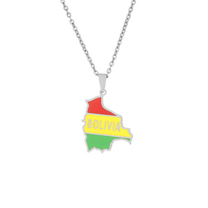 Collar <span class=keywords><strong>de</strong></span> acero inoxidable con colgante <span class=keywords><strong>de</strong></span> bandera del mapa <span class=keywords><strong>de</strong></span> bolivianas para mujer y niña, colgante <span class=keywords><strong>de</strong></span> Color dorado y plateado, joyería para mujer - Product Image 1