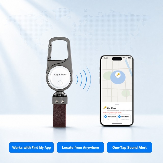Model AP300 Find My Keychain Anti-Loss Tracker with Free IOS App 1 Year Warranty-Bluetooth for Car Keys & Luggage