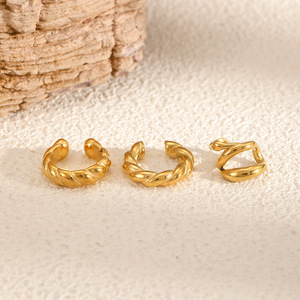 <b>Clip</b>-on Earrings 18k Gold Plated Zinc Alloy Geometric Design Fashion Jewelry for Women - Product Image 2