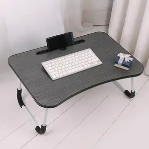 Fabrika ucuz MDF taşınabilir katlanır dizüstü bilgisayar masası ahşap katlanır bilgisayar masası yatak