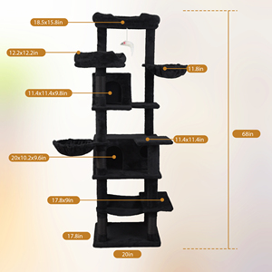 [Stock limité] Arbre à chat moderne de 68 pouces de hauteur, grand, multi-niveaux, noir, avec hamac, panier suspendu, niche pour chat, tapis amovible et griffoir. Livraison gratuite aux États-Unis. - Product Image 2