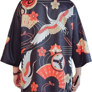 Kimono noir pour femmes et hommes, cardigan japonais Obi, <span class=keywords><strong>Yukata</strong></span> pour hommes, Haori, manteau à imprimé vagues japonaises, vêtements traditionnels japonais - Product Image 3