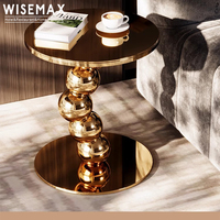 Meubles WISEMAX Table d'appoint ronde en métal de style moderne italien Table d'angle avec dessus en marbre Table basse en acier inoxydable pour le salon