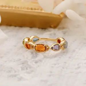 Luxe Peervormige Ovale Kleurrijke Natuurlijke Edelsteen Geel Kristal Peridot Pull Veldspaat S925 Zilveren Band Ring Voor Vrouwen