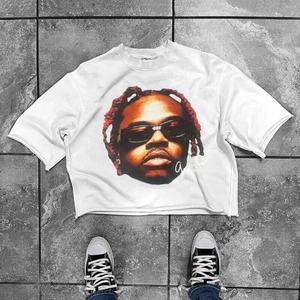 T-shirt personnalisé pour homme, style Y2K, hip-hop, motif de dessin animé avec de grands yeux et une bouche, imprimé, respirant, surdimensionné, manches courtes, pur coton, 220g - Product Image 4