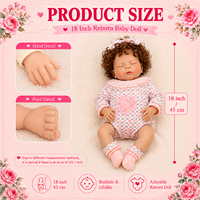 BAkwbwBY Poupée Reborn 18 Pouces Silicone Vinyle Yeux Fermés Lavable Tenue Ours Rayée Bleue Bébé Réaliste Accessoire Photo