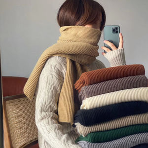 Mode longues enveloppes femme doux foulard épais <span class=keywords><strong>laine</strong></span> silencieux écharpe solide tricoté coton écharpe femmes hiver chaud châle 155*23cm - Product Image 3