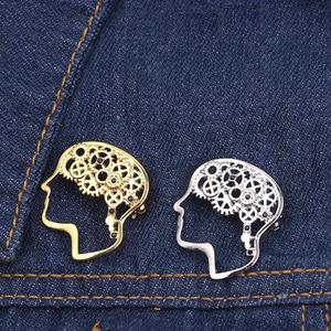 Broches de Liga Esmaltada com Design de Engrenagem Mecânica e Cérebro, Presente para Crianças, Médicos, Psiquiatras, Cientistas, Casamentos e Festas, com Acabamento Metalizado - Product Image 1