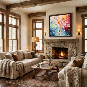 Peinture abstraite colorée en impasto avec texture 3D, peinture artisanale sur toile, art mural pour une décoration intérieure sophistiquée - Product Image 4