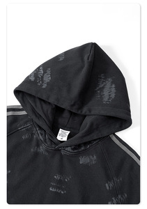 Sudadera de Invierno Negra de Alta Calidad, 100% Algodón, Estilo Desgastado, Gruesa, Ecológica, Resistente al Viento, con Logotipo Personalizado Estampado - Product Image 5