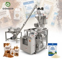 Machine d'emballage verticale Horizon pour sachets préformés, idéale pour l'emballage de poudre de café et de masala, avec base plate.