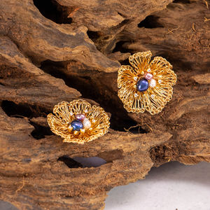 High Quality Silver Plated Bohemian Copper Alloy Handwoven Romantic <b>Flower</b> Earrings Pearls-Natural Crystal Fashionable Light - Product Image 1