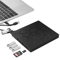 Lecteur de DVD externe multifonctionnel Slim Portable USB 3.0 Type-C Hub DVD-ROM Graveur CD Duplicateur avec 2 ports USB Emplacement pour carte SD TF