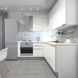 Merakit Kayu Desain Kabinet Dapur Modular Melamin Eropa Hitam dan Putih