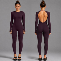 Combinaison de yoga d'été unie pour femme, à manches longues, dos confortable, séchage rapide, haute extensibilité, pour course en extérieur et fitness