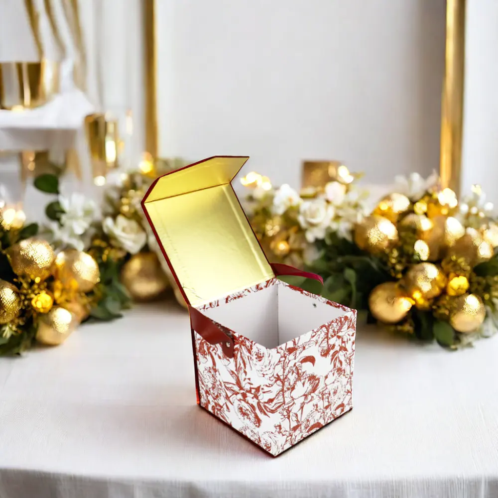 カスタム包装クラフト金箔特別なデザイン高級磁気段ボール赤甘い結婚式の好意紙ギフトボックスハンドル付き