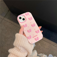 Coque de téléphone portable pour iPhone 15 Plus 16 Pro, fabriquée par BAILI, avec un joli nœud en perles roses, en silicone 3D stéréoscopique, anti-chute