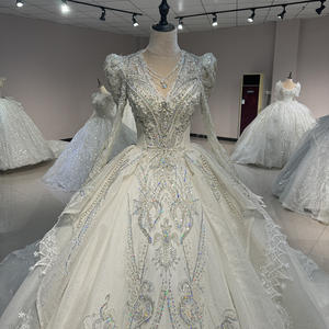 Robe de mariée longue de style princesse avec col en V, plissée et traîne chapelle, pour fête nuptiale, 100% naturelle, modèle DW0041 - Product Image 5