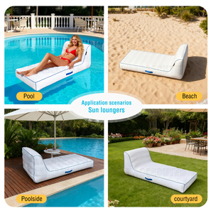 Inflatable PVC ngoài trời Lounger với màu xanh cạnh tương phản vải Bìa xách tay hồ bơi Float Lounger cho người lớn thuộc da - Product Image 6