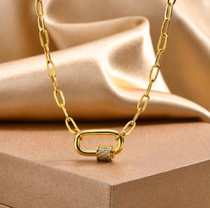 Offre Spéciale haute qualité réglable en acier inoxydable bijoux trombone chaînes femmes cubique Zircon serrure fermoir collier - Product Image 3